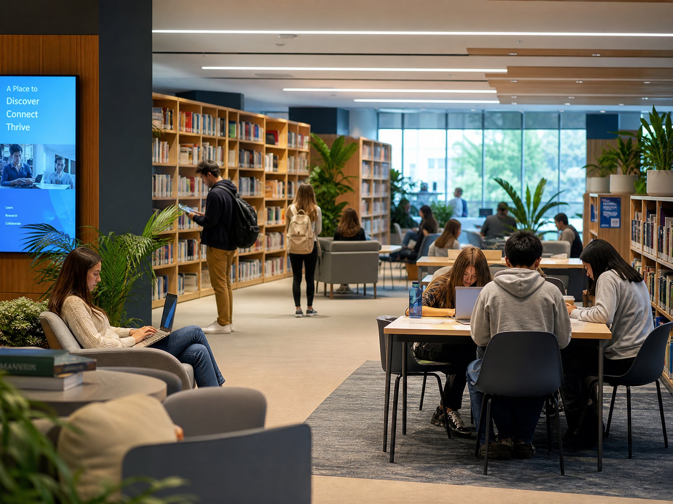 Biblioteca educacional com estudantes